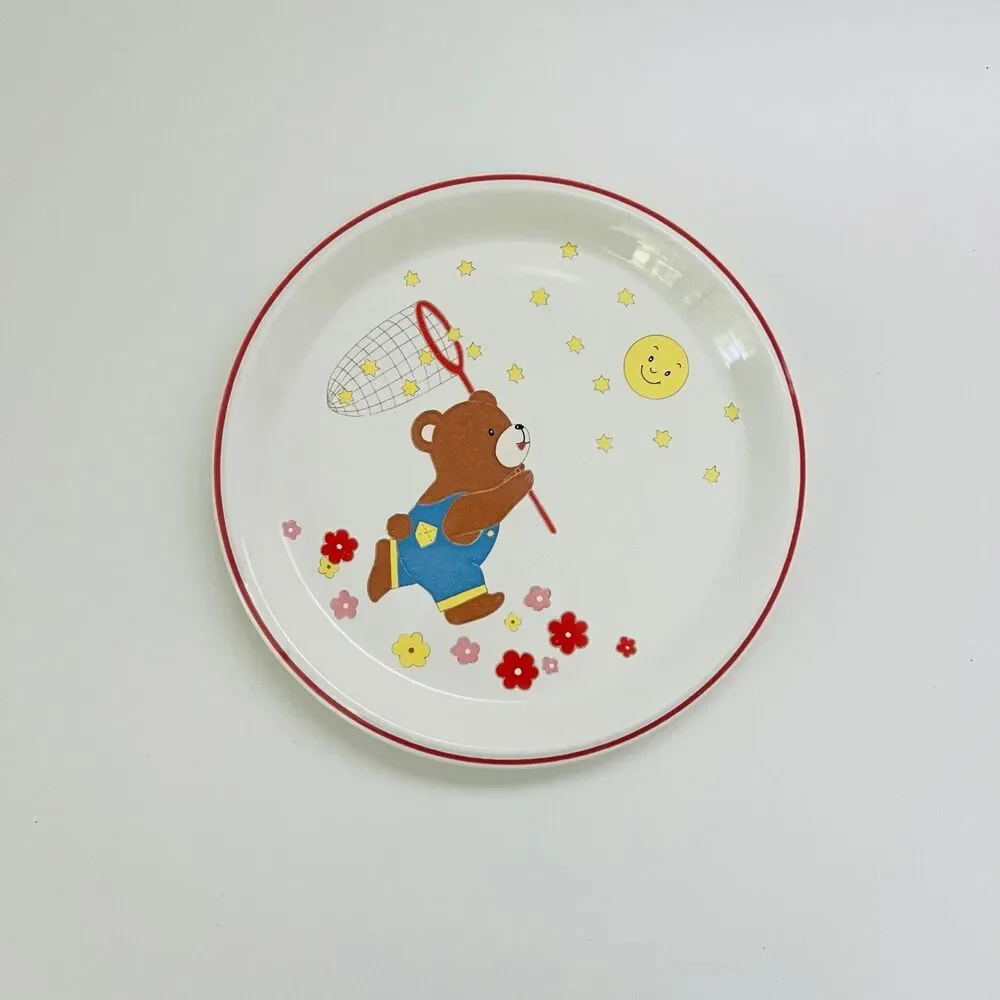MIKASA CC002 Catch A Star Brown Teddy Bear Smiling Moon Red Trim Child's Plate